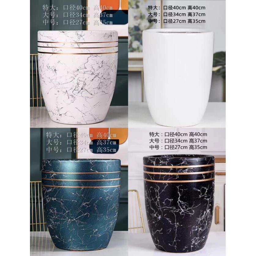 特大号金边大理石纹陶瓷花盆北欧轻奢创意客厅落地庭院种植发财树