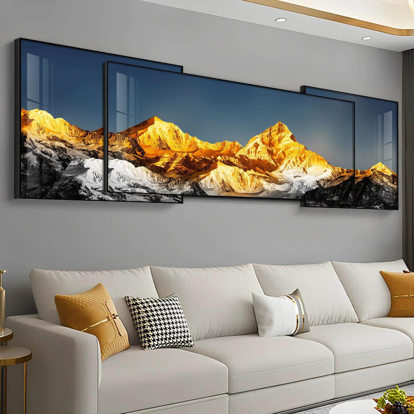 背靠金山叠加客厅装饰画高档镶钻发光沙发背景墙挂画办公室壁画