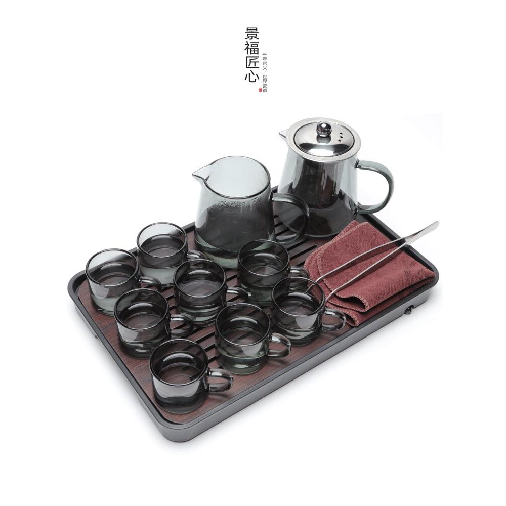 景福匠心高硼硅玻璃茶壶耐高温整套茶杯茶盘简约家用会客茶具套装