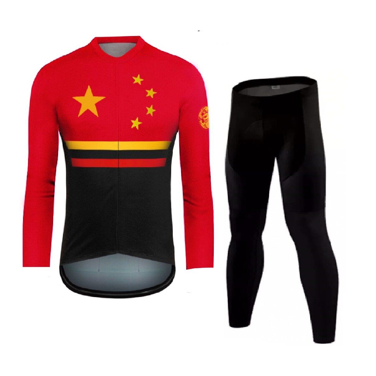 中国风中国红中国龙山地自行单车长袖骑行服动感单车服骑行衣服薄