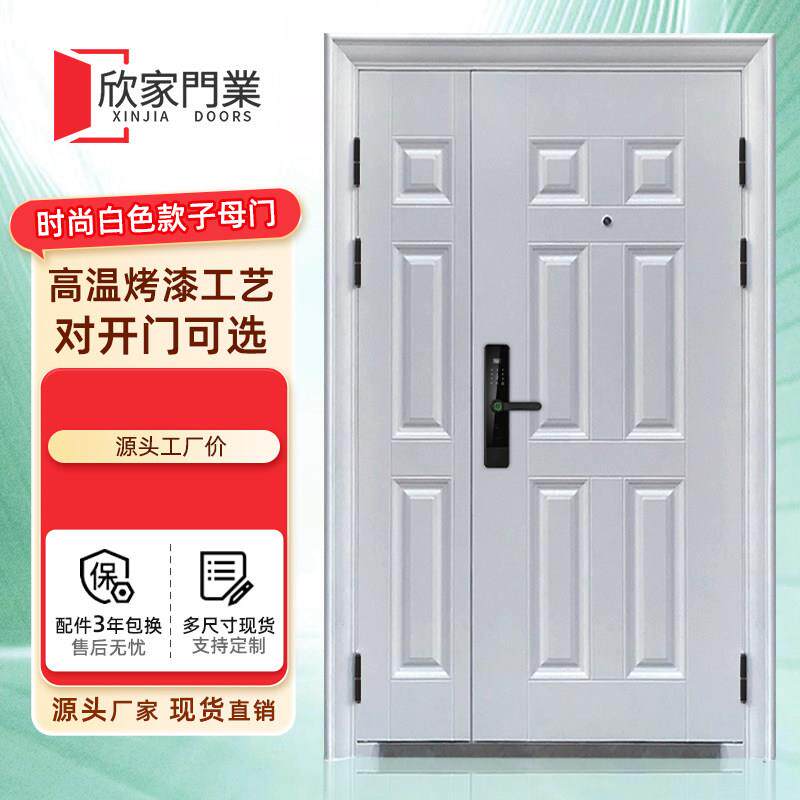 白色防盗门家用入户门子母门大门双门对开室外钢质进户门工程门