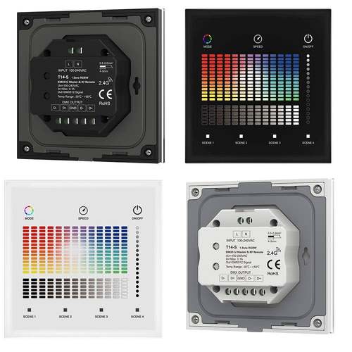 RGBW钢化玻璃触摸⾯板DMX512主控T14-S 10种动态模式颜色亮度可调