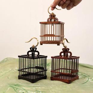 檀木蝈蝈笼爬虫复古文玩罐子手工木制鸟类鸣虫精制实木挂钩笼子