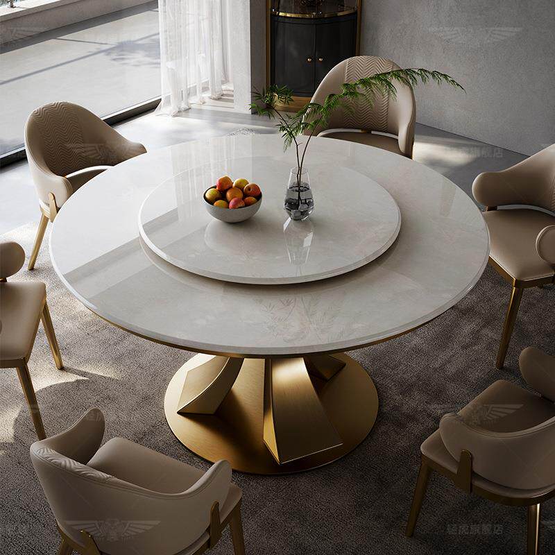 大理石餐桌椅轻奢风家用大圆桌10人12高端别墅大户型平层奢石餐台