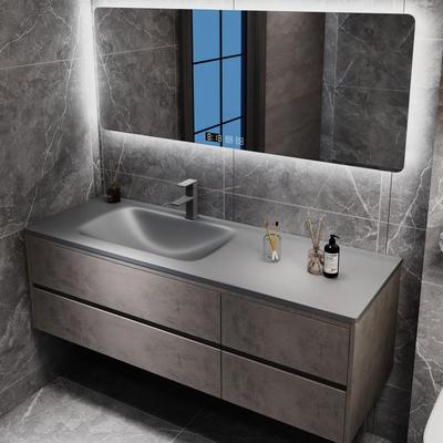 现代轻奢浴室柜组合岩板热弯无缝一体盆简约卫生间智能镜柜洗漱台