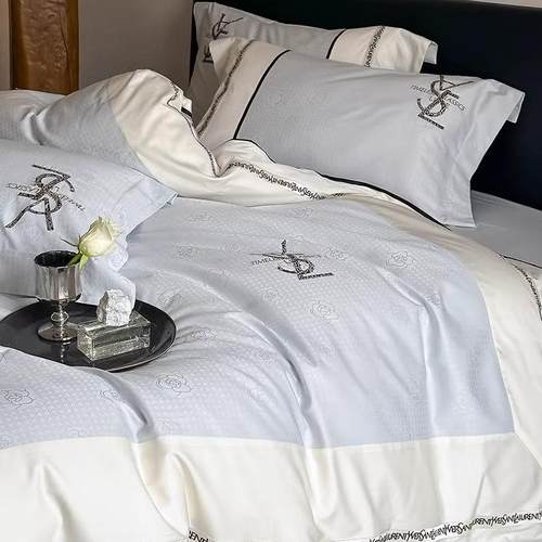 1轻奢风纯棉100S长绒棉提花四件套高精密刺绣全棉被套床单床上用