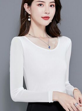 蕾丝上衣网纱打底衫女内搭秋冬加绒低领纱衣蕾丝打底衫女春秋沙t
