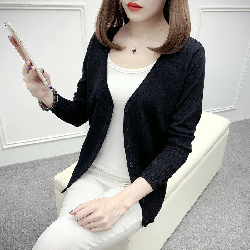 黑色开衫针织外套女士春秋外穿时尚薄款毛衣短款修身夏天披肩上衣图片