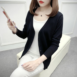 黑色开衫针织外套女士春秋外穿时尚薄款毛衣短款修身夏天披肩上衣