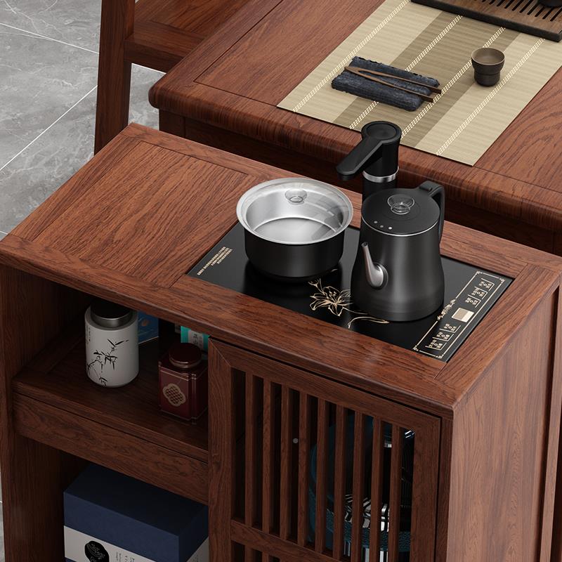 实茶水柜可移动泡茶台烧水式壶木一体新中边茶车整装+麻带轮茶几