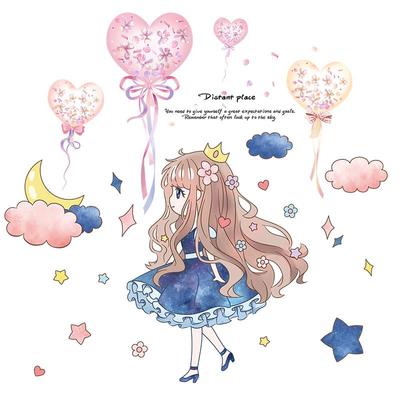 3d立体贴公主儿童置房间卧室09797女墙孩贴纸布墙面装饰墙壁纸贴