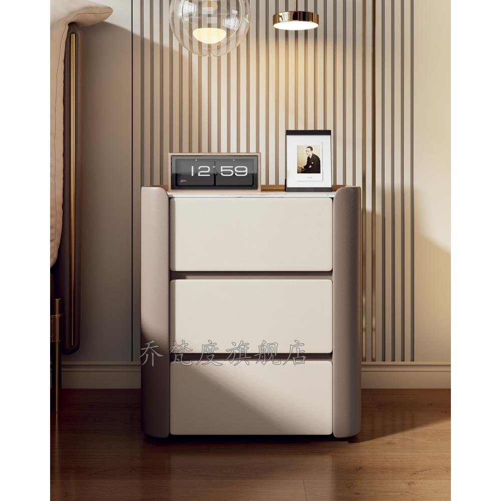 意式极三层床头柜轻简奢实木现代c2约高级卧室岩板床边简柜收纳感