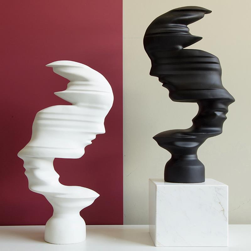 黑抽象人物摆件塑现代极简客厅玄关白电视柜高雕级艺饰术软ACC装