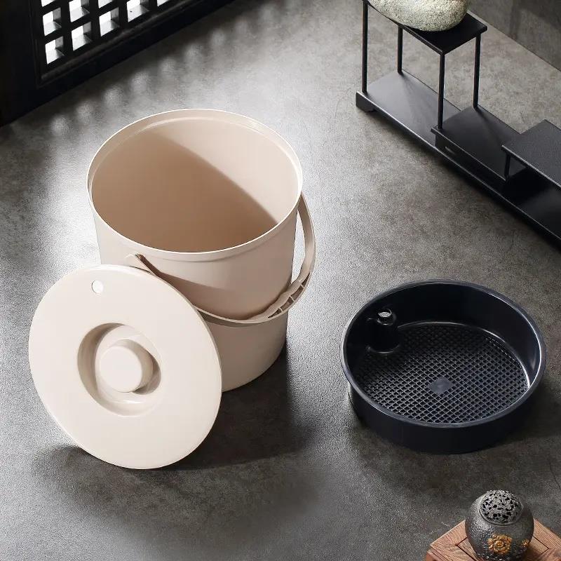 家用塑料手提茶桶排圆带盖子水茶4bb3d9e渣过滤垃圾形桶茶道茶水