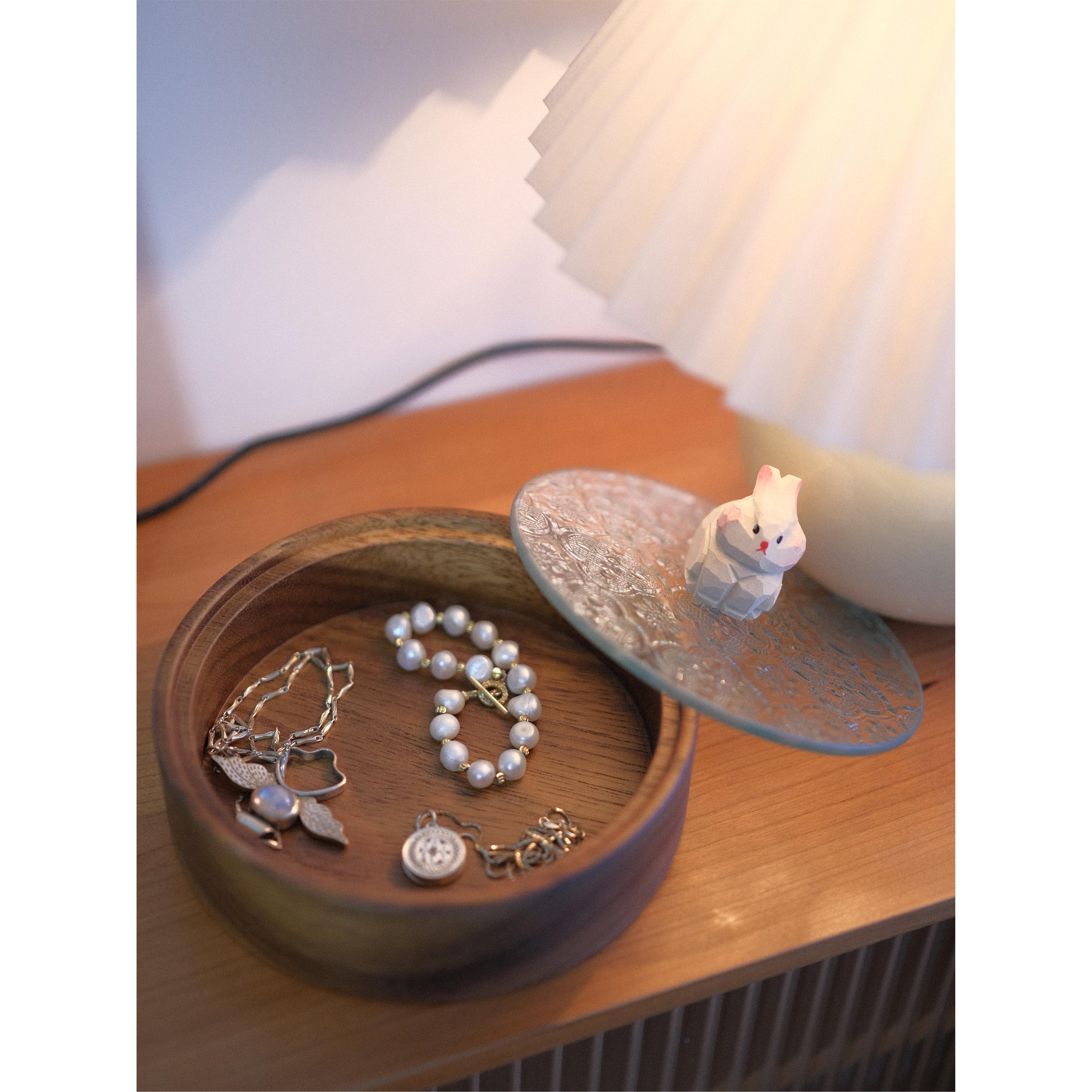 不土盒 兔KYU子首饰 创胡桃木项链戒指耳饰饰摆品收纳原盒桌面件