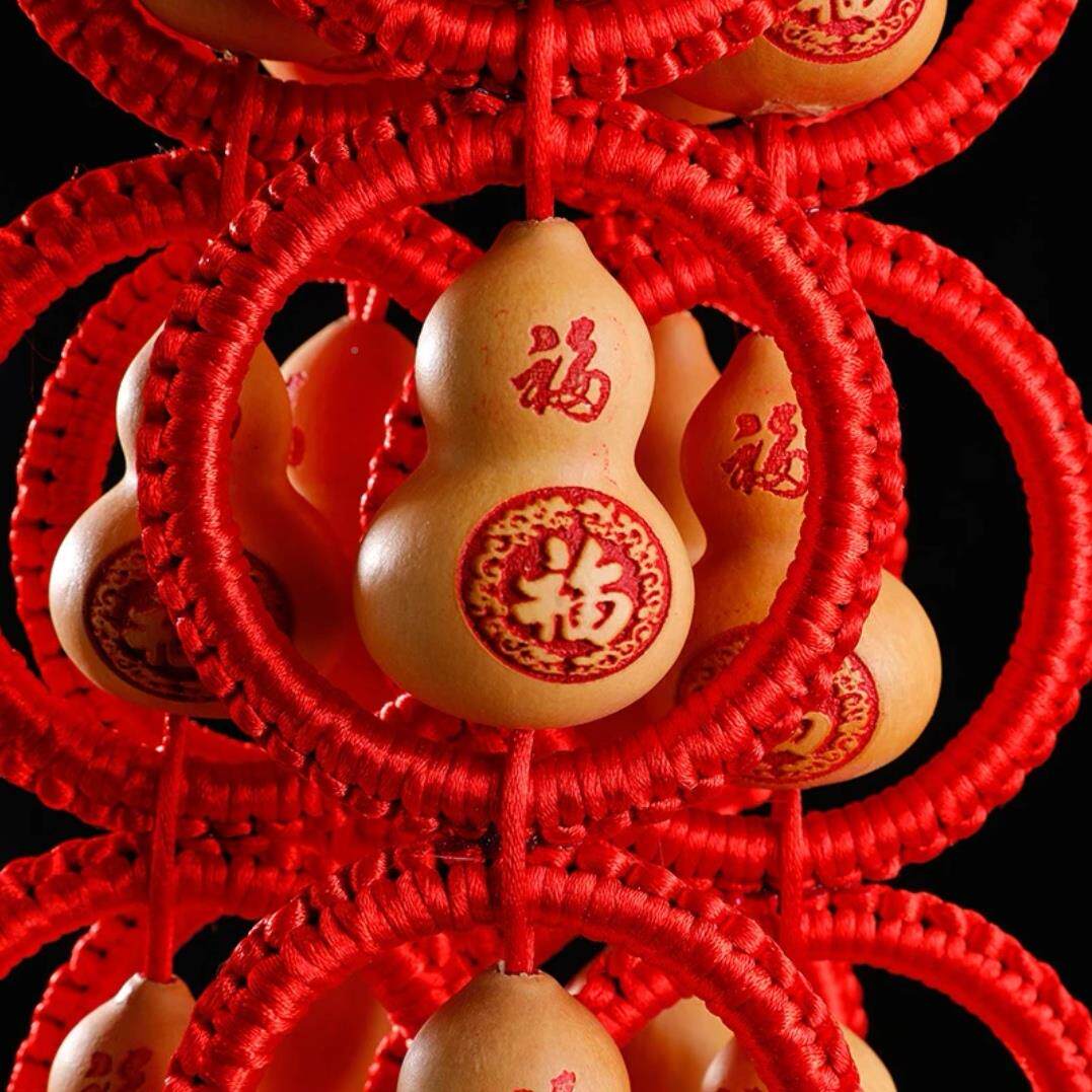 葫饰芦挂装件五福结雕刻图案OVA旋转件雕串刻图案家具饰客厅挂挂