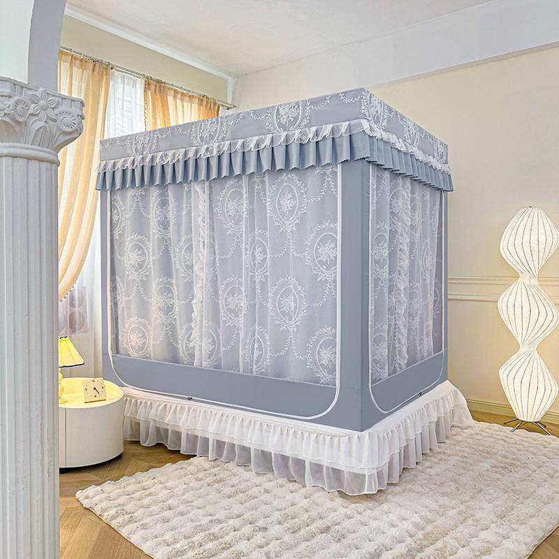 新公双主层蕾床款帘蚊帐儿童JES防摔三开门拉链帐丝遮光布帘加厚