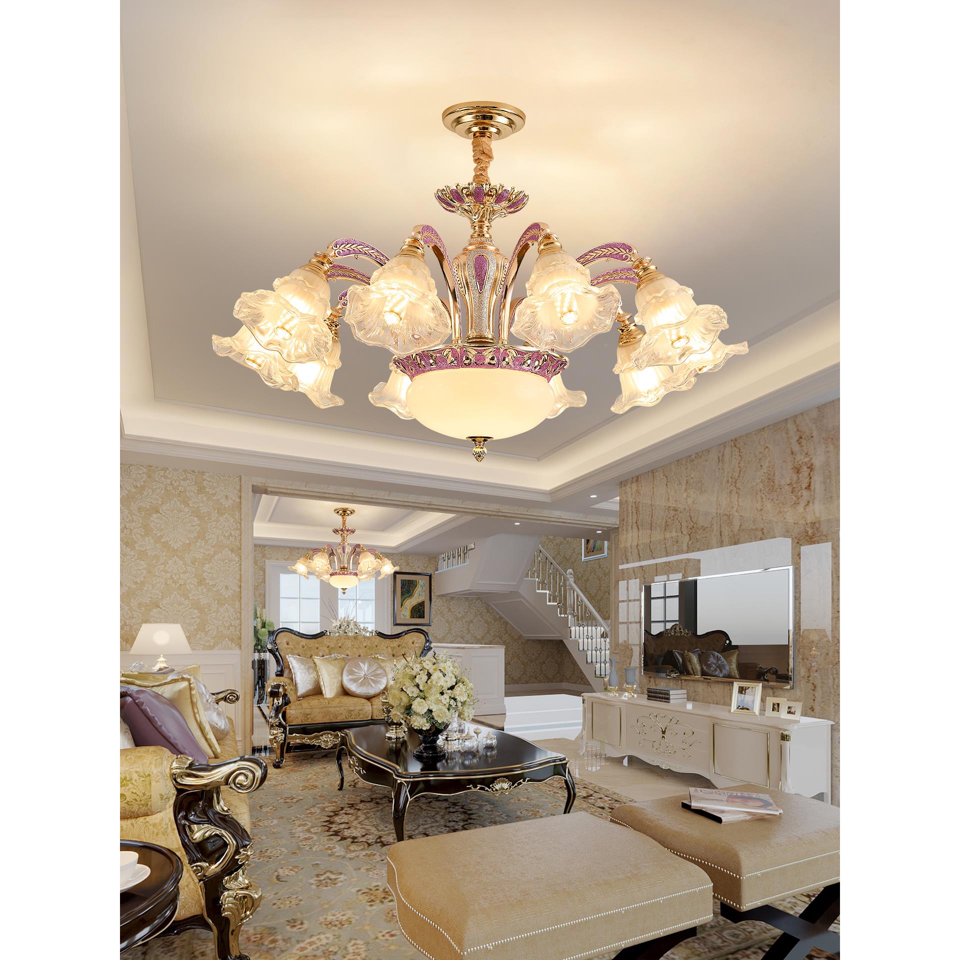 欧式厅吊灯现代简约轻奢餐厅卧客主灯8026朝下简法欧大厅式室新款