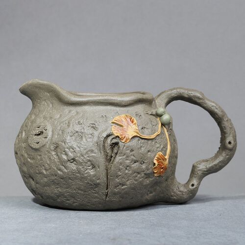 宜兴原矿紫砂公道杯全手工大号分茶器精品青灰泥银杏精品紫砂杯