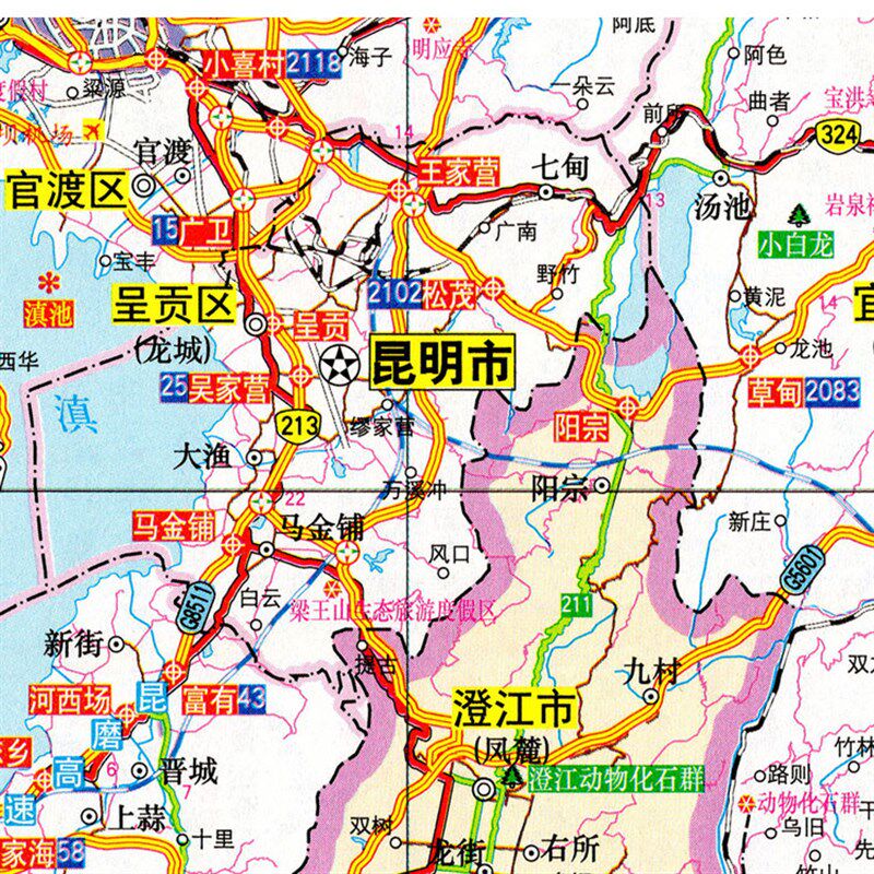 2021新款 昆明市地图墙贴  超大巨幅 交通行政区划图 装饰画海报