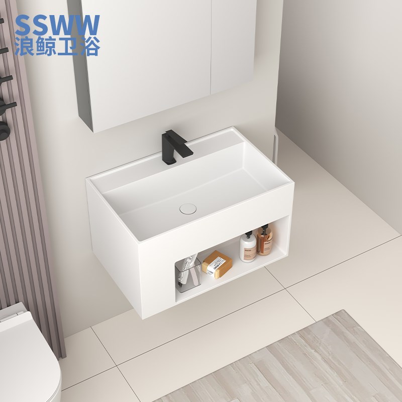 浪鲸PMM人造石挂盆绮美石浴室柜人造石一体小户型洗脸盆定制面盆