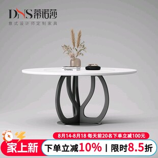 德利丰岩板圆桌餐桌带转盘升级全托底板家用8人圆形纯白岩板餐桌