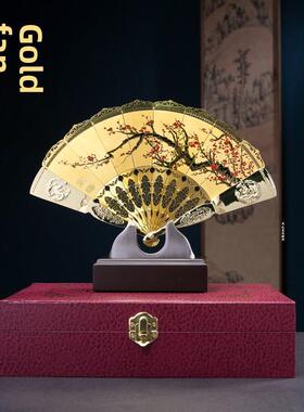 中国风礼品金属京剧脸谱特色工艺镀金扇子摆件年会礼物出国送老外