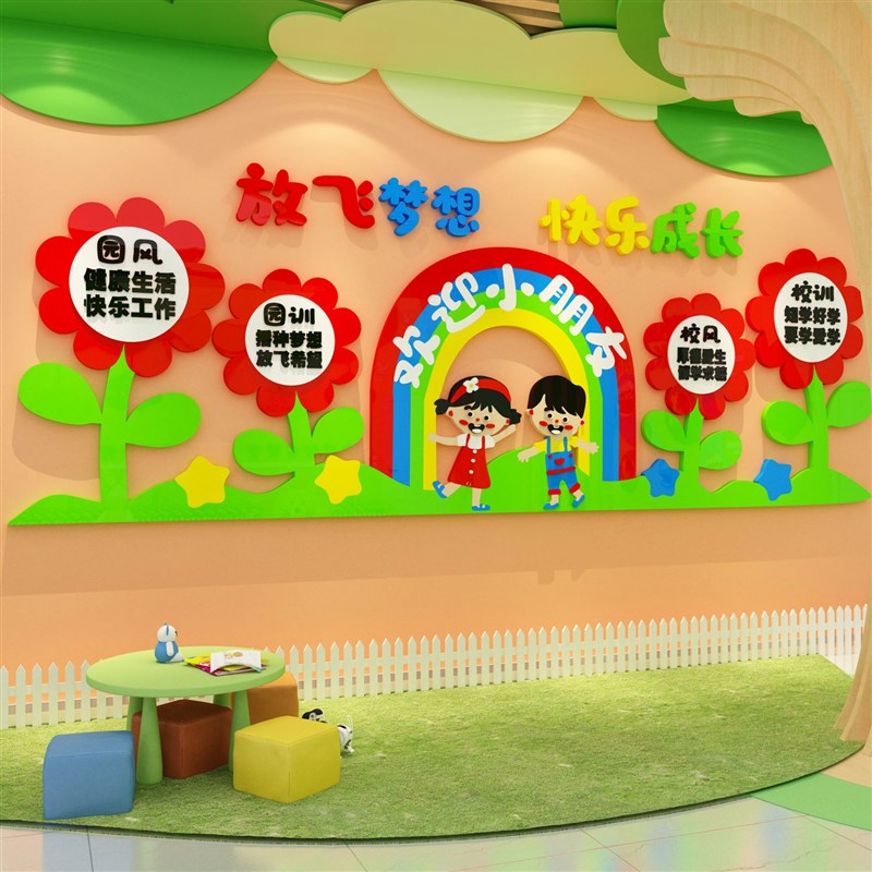 幼儿园理念互动主题墙环创材料楼梯走廊大厅形象设计文化装饰成品
