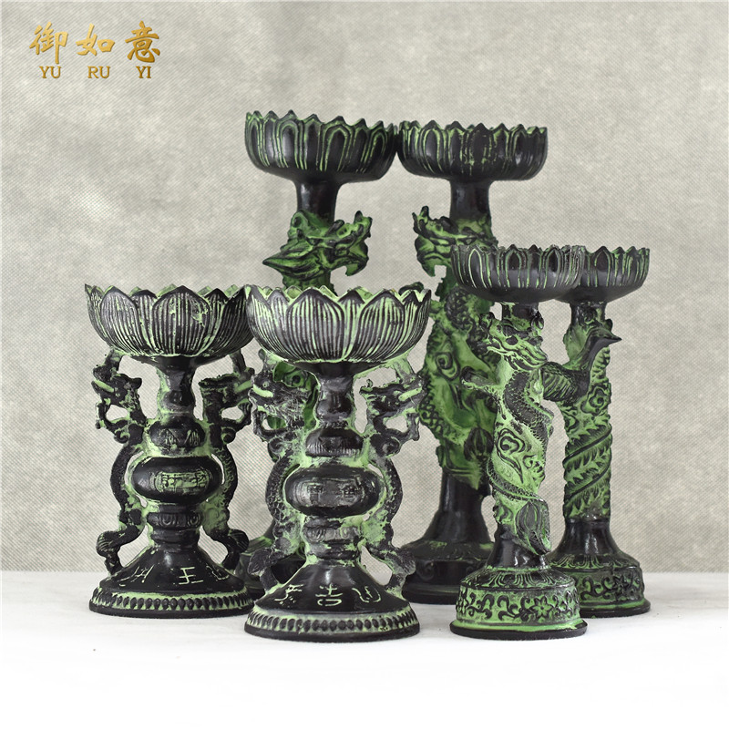 青铜器仿古烛台龙凤莲花烛台佛堂摆件复古蜡台油灯家居婚庆工艺品