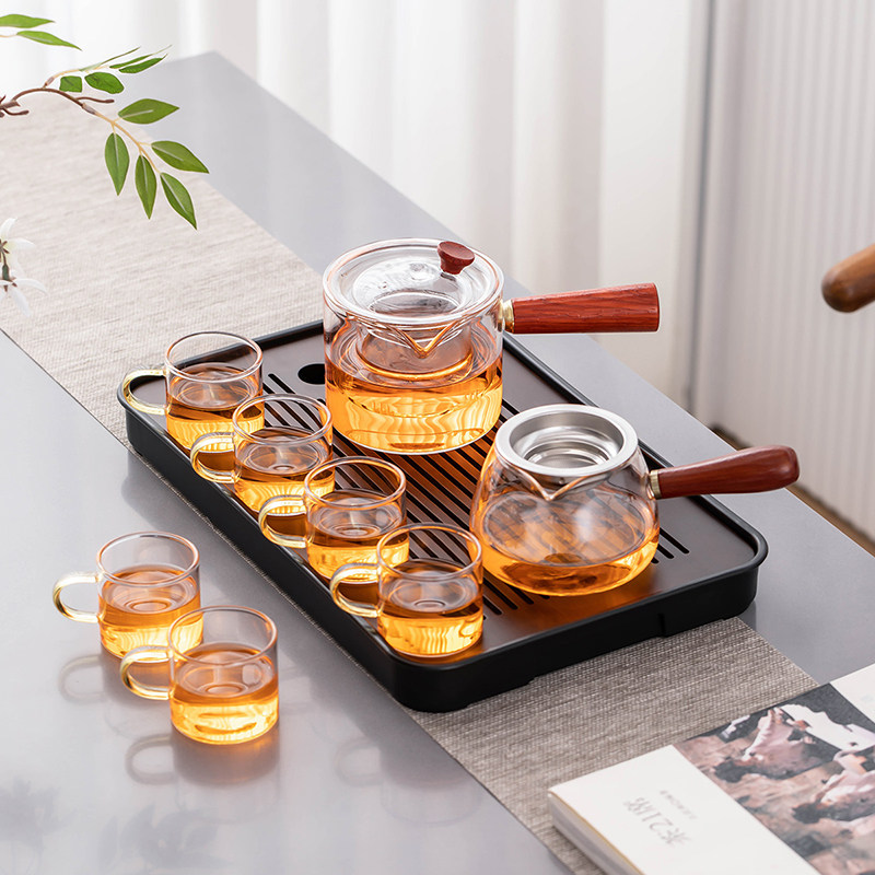 侧把玻璃茶具套装家用小型茶盘办公室耐热茶壶泡茶器功夫茶杯喝茶