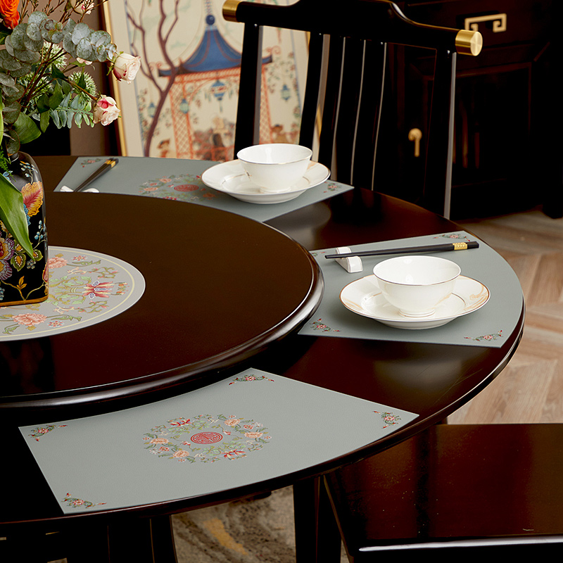 中式圆桌扇形皮革餐桌垫YG84防水防油隔热垫防滑西餐垫碗盘垫杯垫