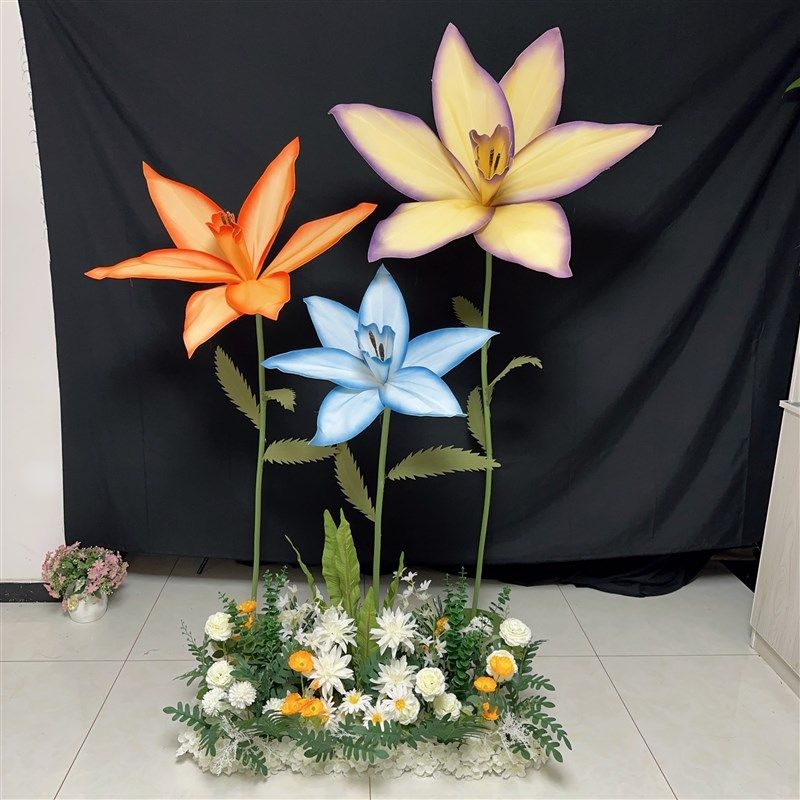大型纸艺百合花婚礼路引布置装饰道具商场美陈店铺橱窗婚庆摄影花