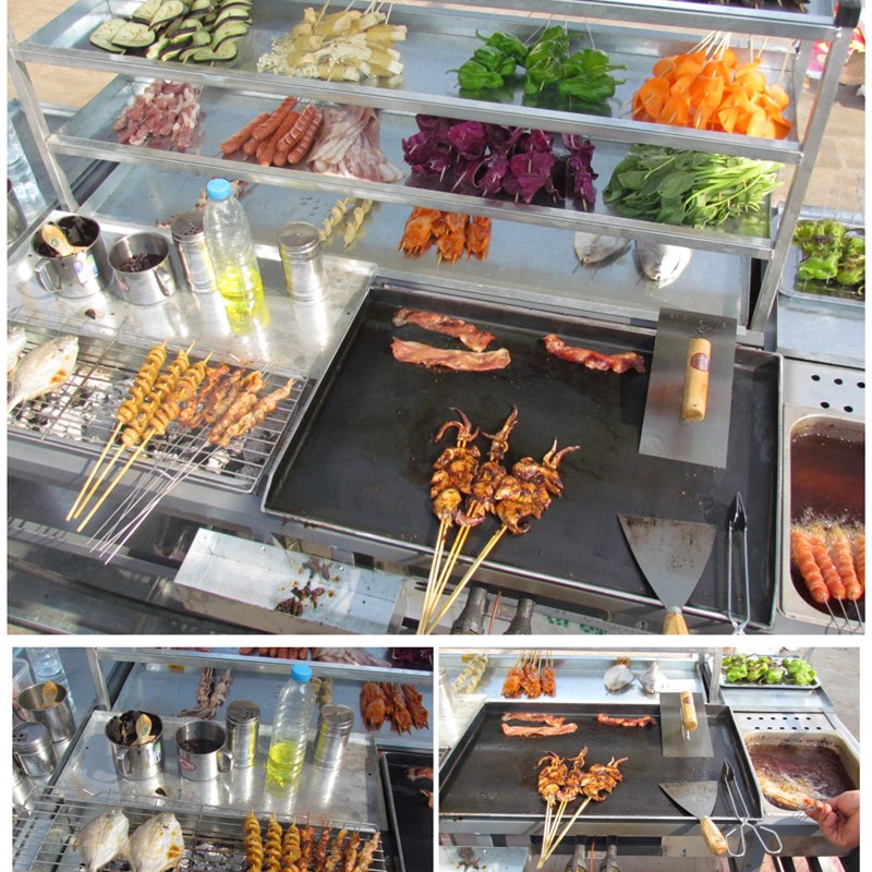 铁板鱿鱼铁板烧设备油炸串小吃车商用摆摊烧烤架木炭烧烤炉三功能