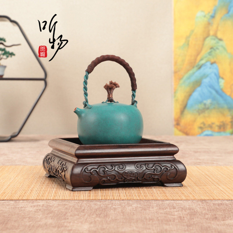 玉玺大图章琉璃黄田石印章木托实木黑檀木藤条雕刻摆件底座可挖槽