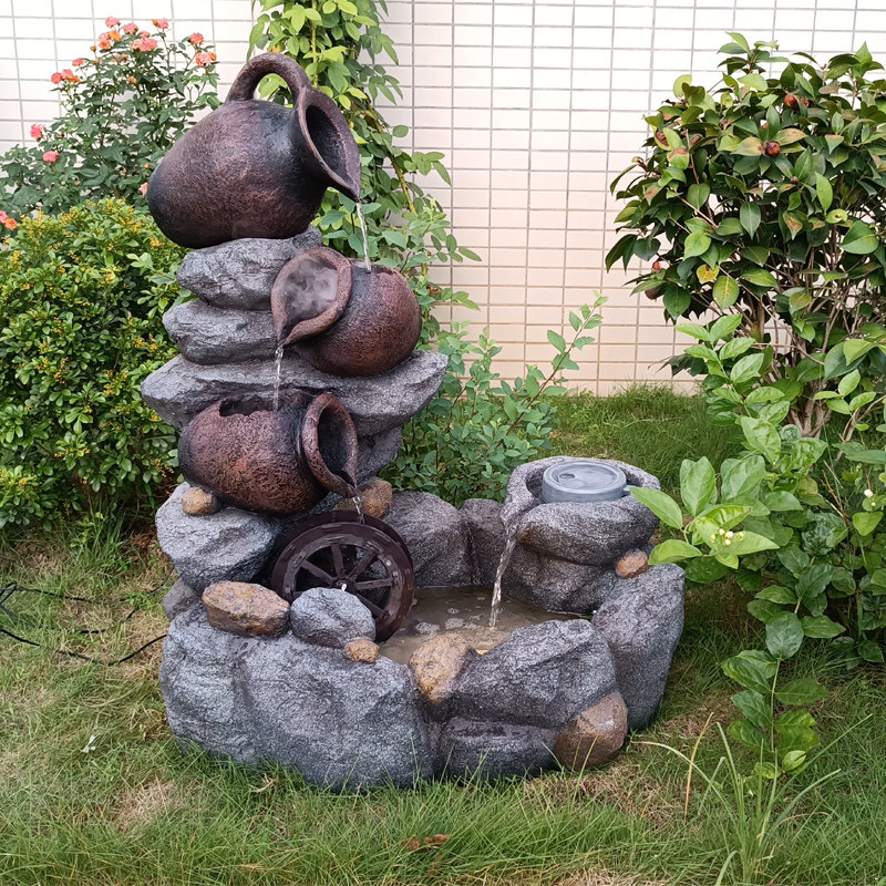 假山流水喷泉水轮庭院花园林户室外鱼池阳台装饰会所大型景观落地