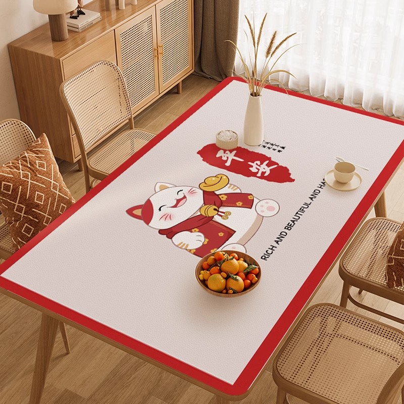 红色餐桌垫新年高级氛围感桌布防水防油防烫免洗家用客厅茶几垫子