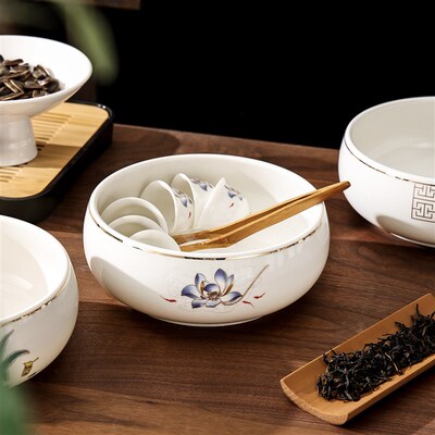 茶洗羊脂玉水洗陶瓷茶具特大号笔洗茶渣缸白瓷水盂茶杯洗茶道零配