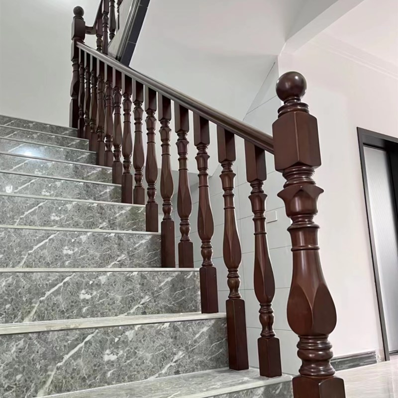 护栏装饰木木质红花梨雕花阁楼原木立柱复式栏杆实木楼梯扶手榉木