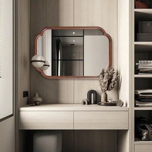 新中国风浴室壁挂镜桌面梳妆台木框化妆镜中世纪入口装饰镜子定制