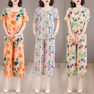 人棉两件夏睡衣家居服减龄清新 外穿休闲遮肉七分裤 棉绸套装 女时尚