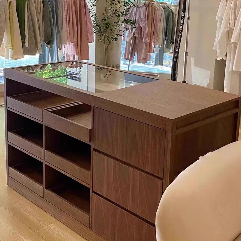 服装店中岛展示台边柜实木前台收银柜台接待吧台带玻璃INS高端定