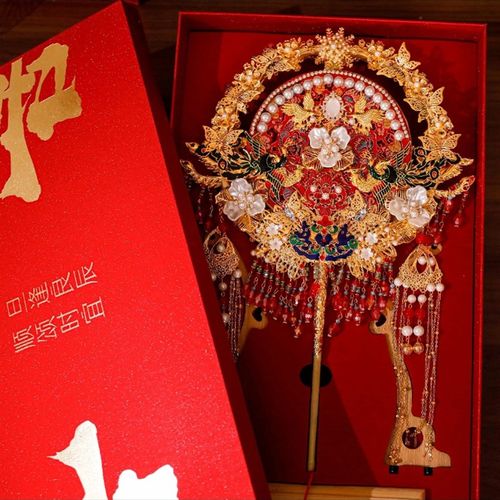 团扇新娘结婚礼物双面双色经典老树DIY圆扇材料包装中国古代修和