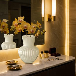高级感轻奢玻璃花瓶白色客厅卧室插花摆件餐桌书房角落美装 饰花器