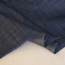 意大利进口薄款 布料 深蓝牛仔色嵌入闪银横条纹亚麻棉混纺面料服装