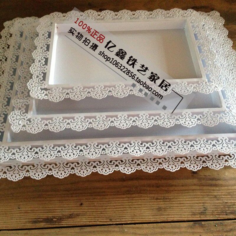 蕾丝边长方形托盘架欧式蛋糕盘铁艺方盘糕点盘子点心展示盘饼干盘