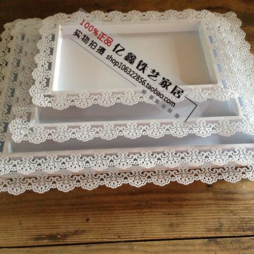 蕾丝边长方形托盘架欧式蛋糕盘铁艺方盘糕点盘子点心展示盘饼干盘
