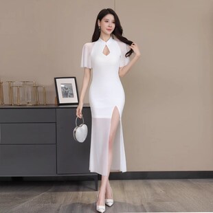 改良旗袍夜场性感连衣裙夏季晚礼服高级感柔式足浴按摩技师工作服