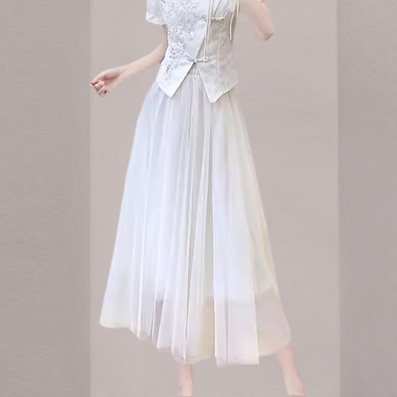 2025新中式轻国风旗袍短袖上衣半身裙小个子穿搭夏季女装两件套装