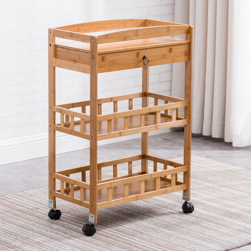美容小推车置物架美容院工具车竹制实木三层美发美甲采耳店储物柜