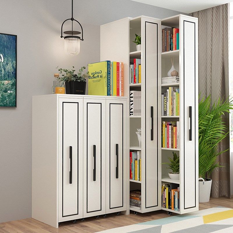 推拉隐藏可移动书柜隐形抽屉式防尘书架定制夹缝储物带轮组合书柜